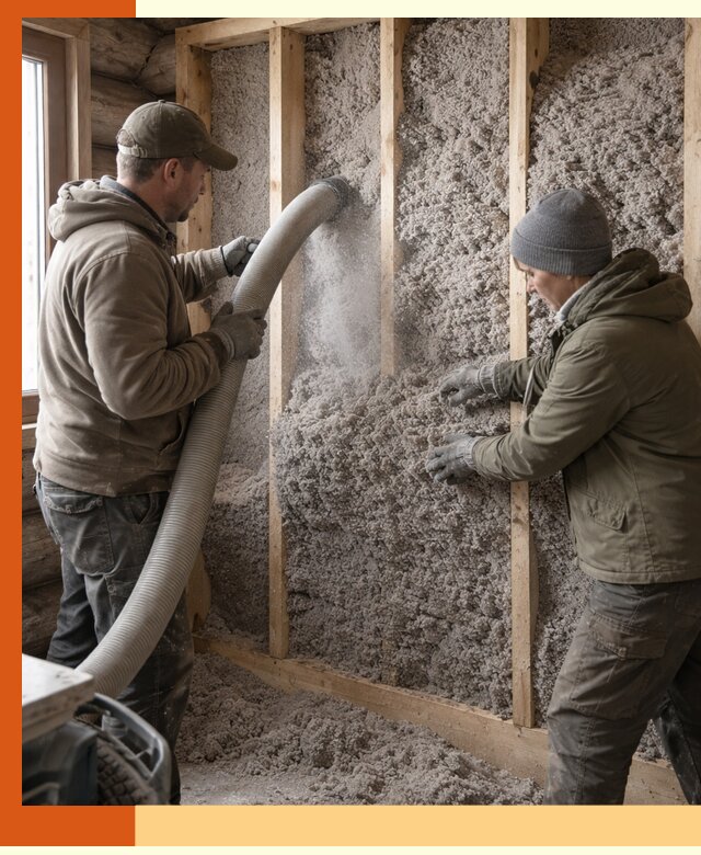 Утепление бревенчатого дома эковатой в Дальнегорске